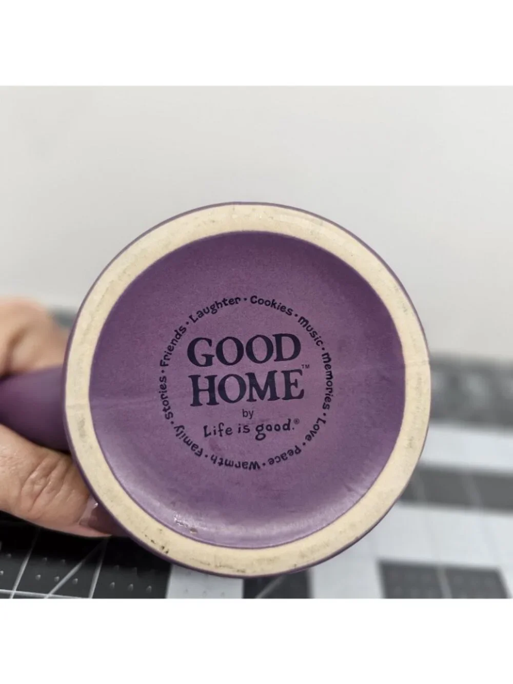 Good Home by Life Is Good Purple Matte Diner Coffee Mug Laugh Stoneware Cup